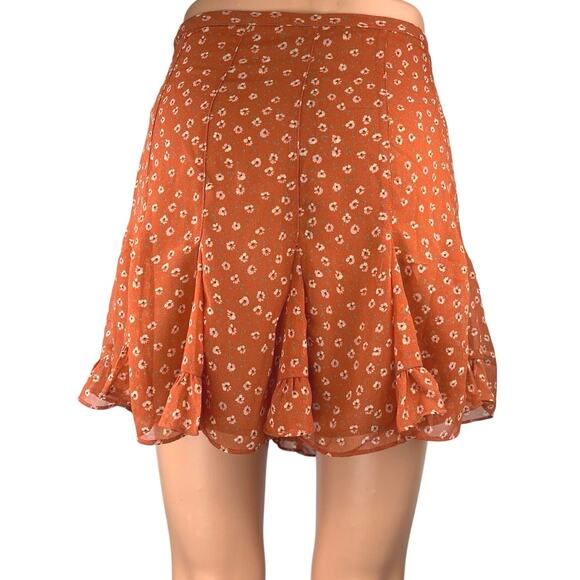 Vici Women's Brown Floral Print Pleated Zip Mini Flared A-Line Skirt Size S - Picture 3 of 5